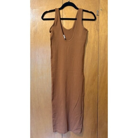 NWOT H&M BROWN RIBBED SEAMLESS MIDI DRESS, SIZE: XS - Picture 2 of 3